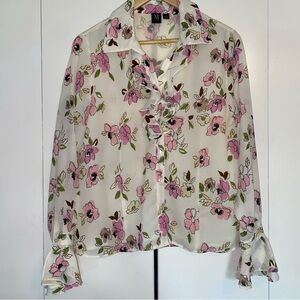 Milano Ivory Ruffled Long Sleeve button down Blouse